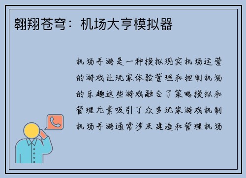 翱翔苍穹：机场大亨模拟器